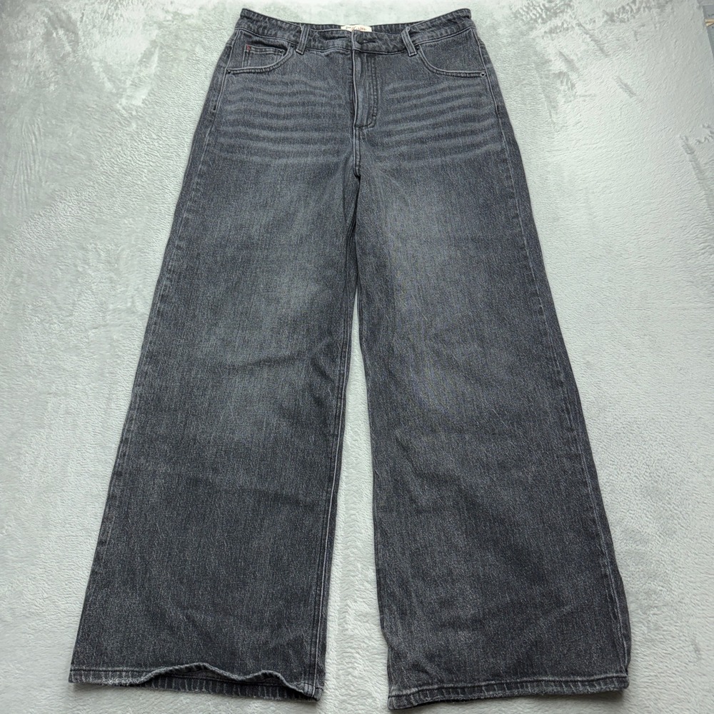 Marine Layer Jeans Womens 12 Black Wide Leg High Rise Faded Denim Pants